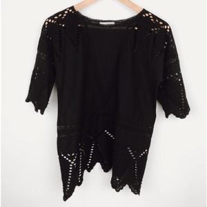 Ulla Johnson Black Eyelet Lace Crochet Blouse Top